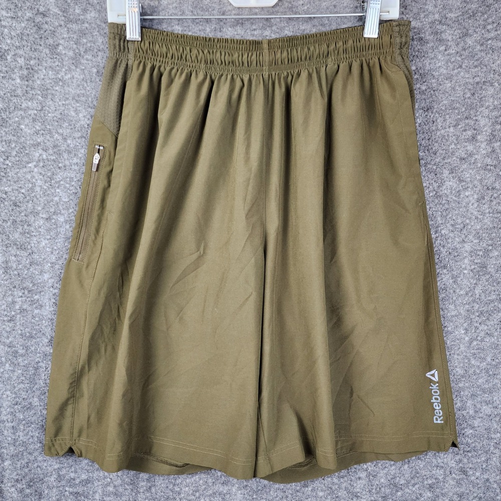 Reebok Speedwick Athletic Shorts Men‎ Large Olive Green Zip Pocket Training Gym